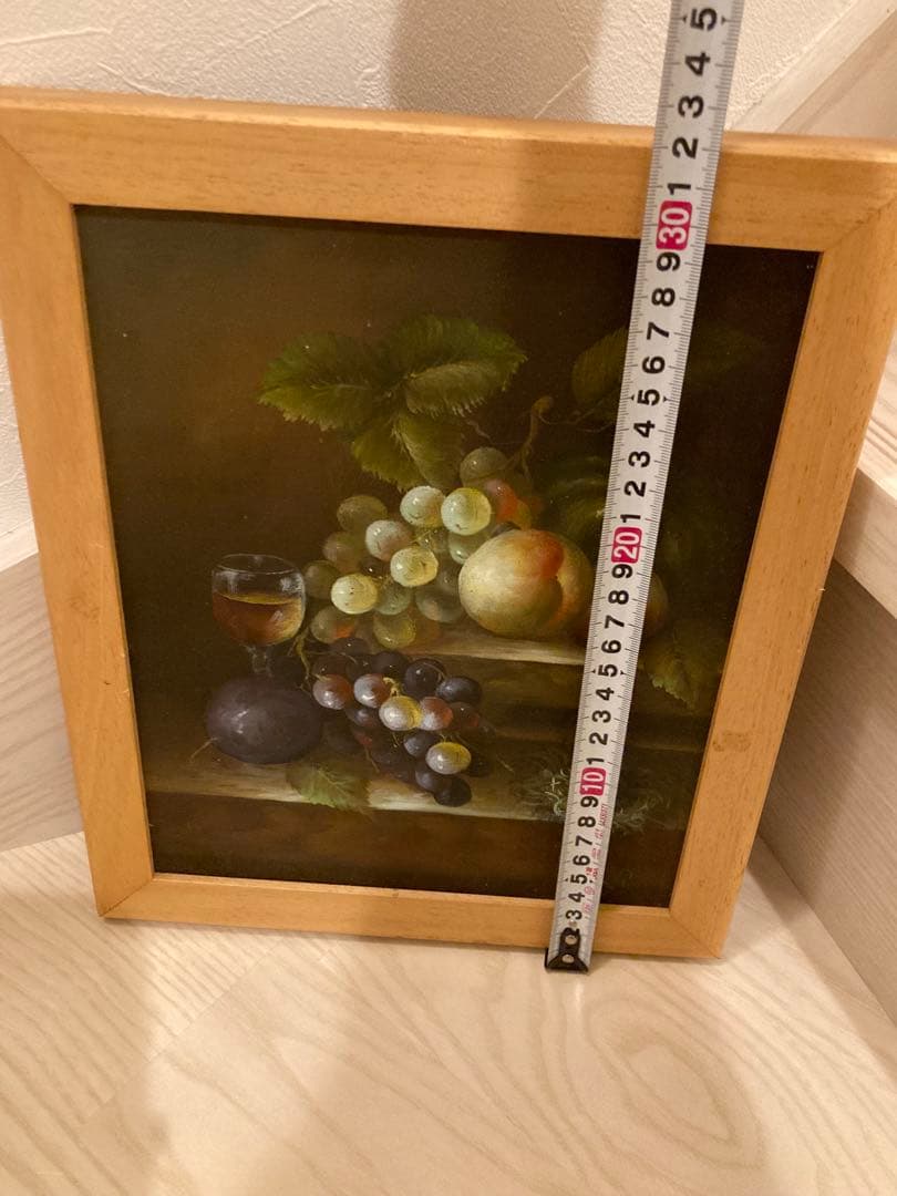 絵画　フレーム付き　果物と飲料の油彩画