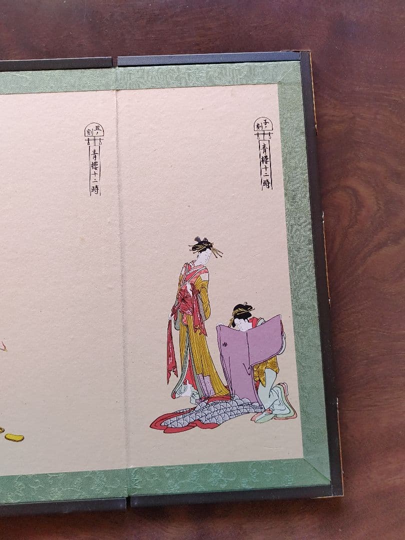 手描き浮世絵 5枚組　喜多川歌麿　浮世絵　青楼12時　極印　額装