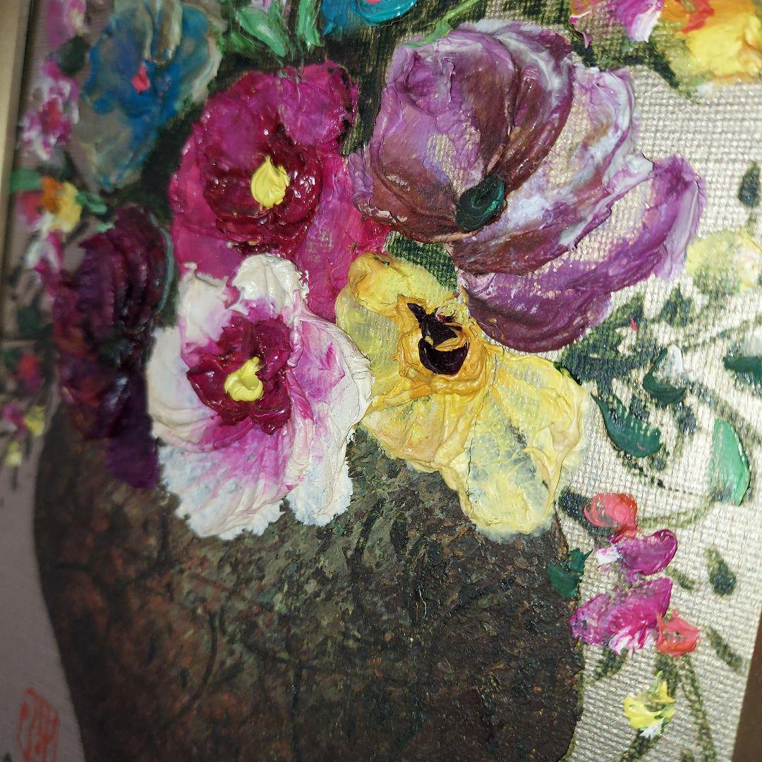 油彩画 花瓶に生けた花
