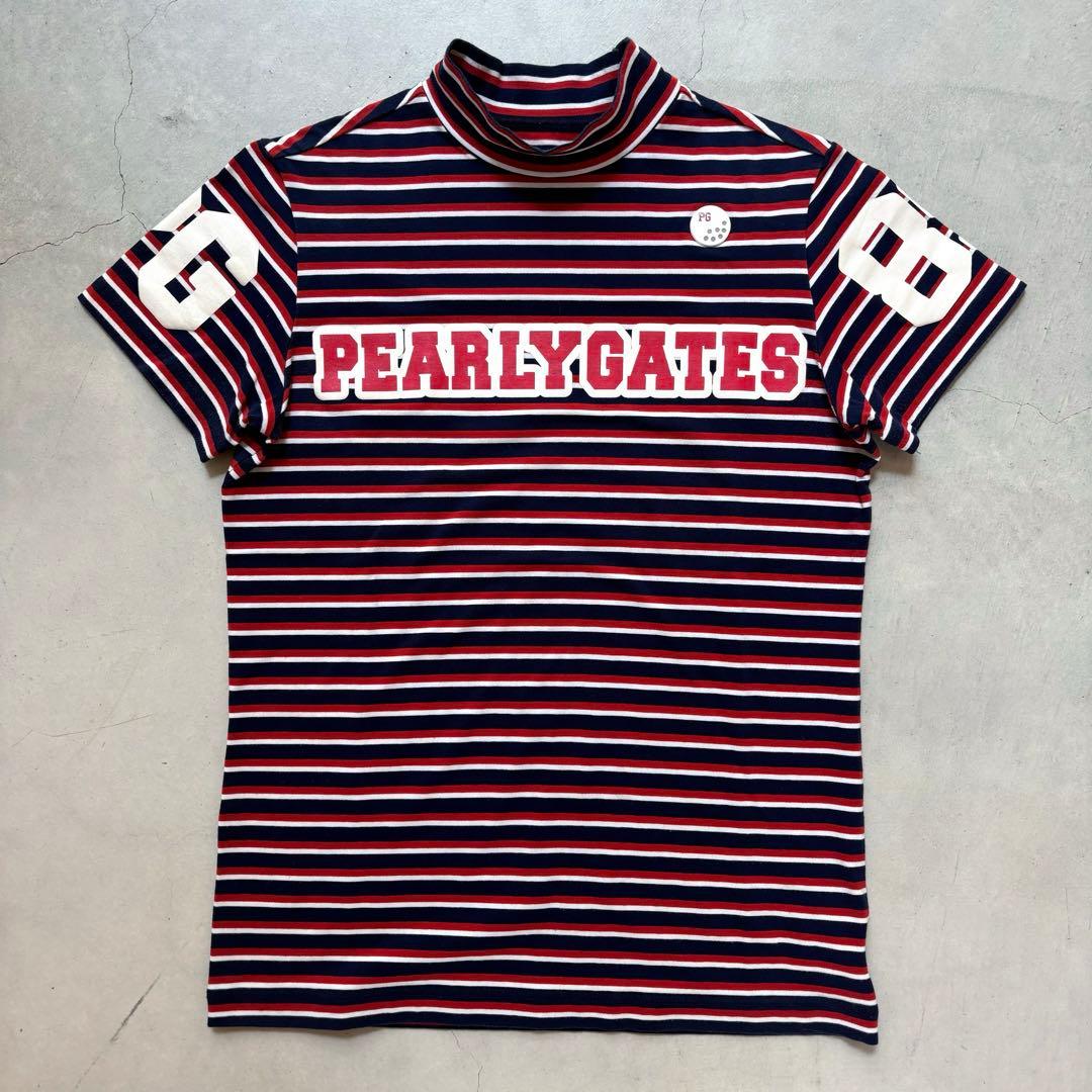 PEARLEY GATES パーリーゲイツ ボーダー柄 半袖モックネックシャツ