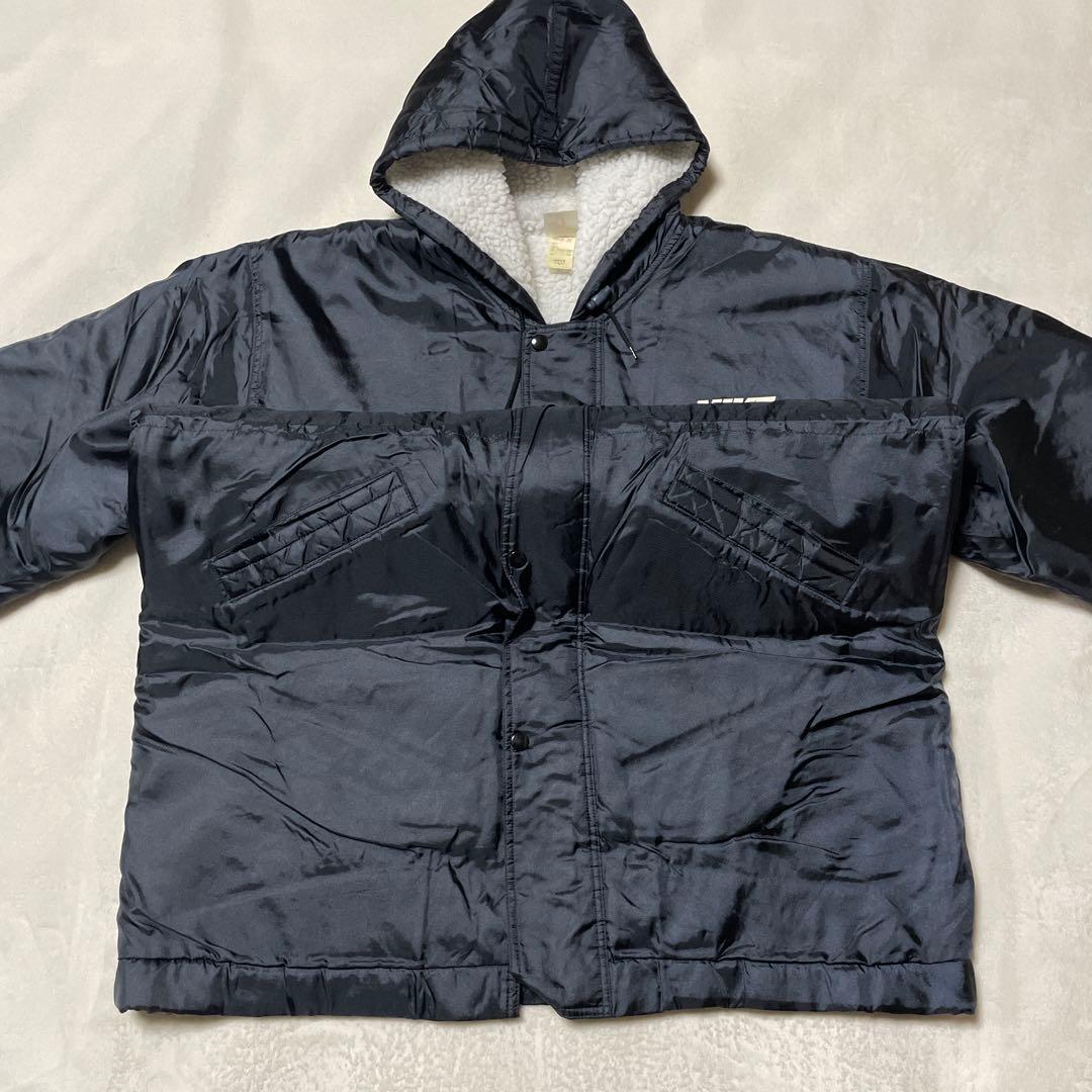 【90s】NIKE 銀タフード付きベンチコート ブラック 背中デカロゴ 美品