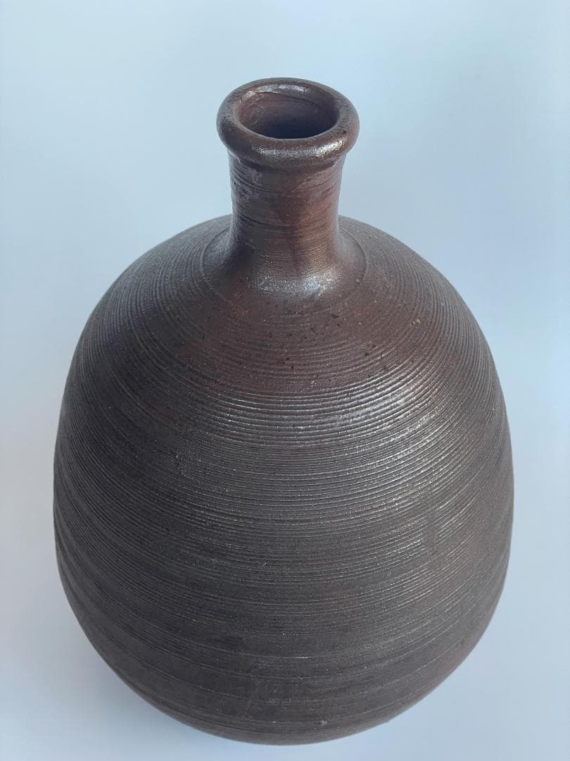 明治期 備前焼 古備前 輪線文 糸目 船徳利 大型 花瓶 花器 花入 焼締