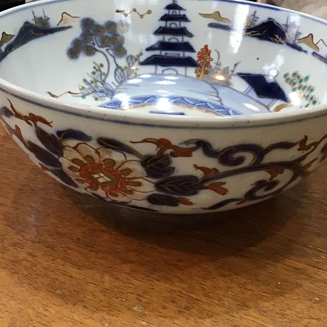 古伊万里　深鉢　　江戸期　　色絵　金彩　二重高台