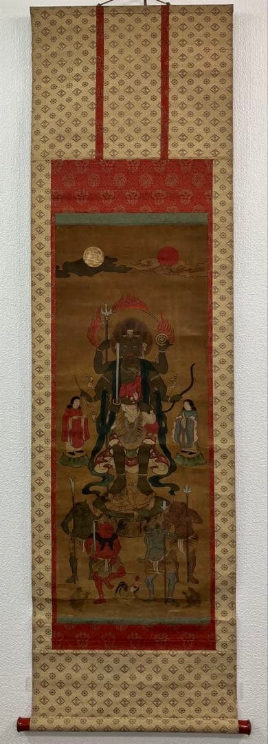 青面金剛明王（仏画）　絹本　掛軸　◆合わせ箱◆（青面金剛）