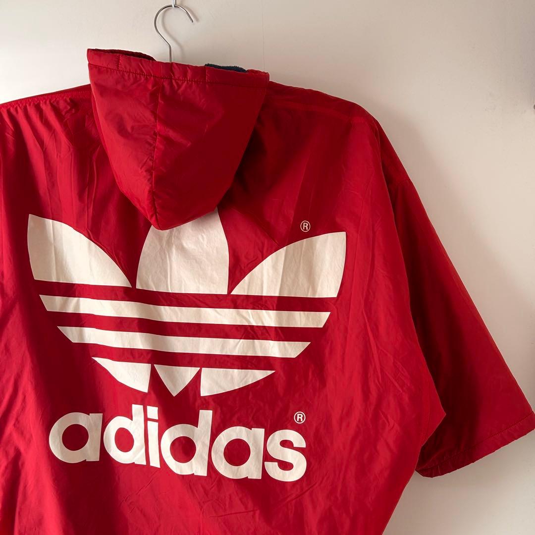 80s 90s adidas アディダス　フード付きベンチコート 赤 レッド