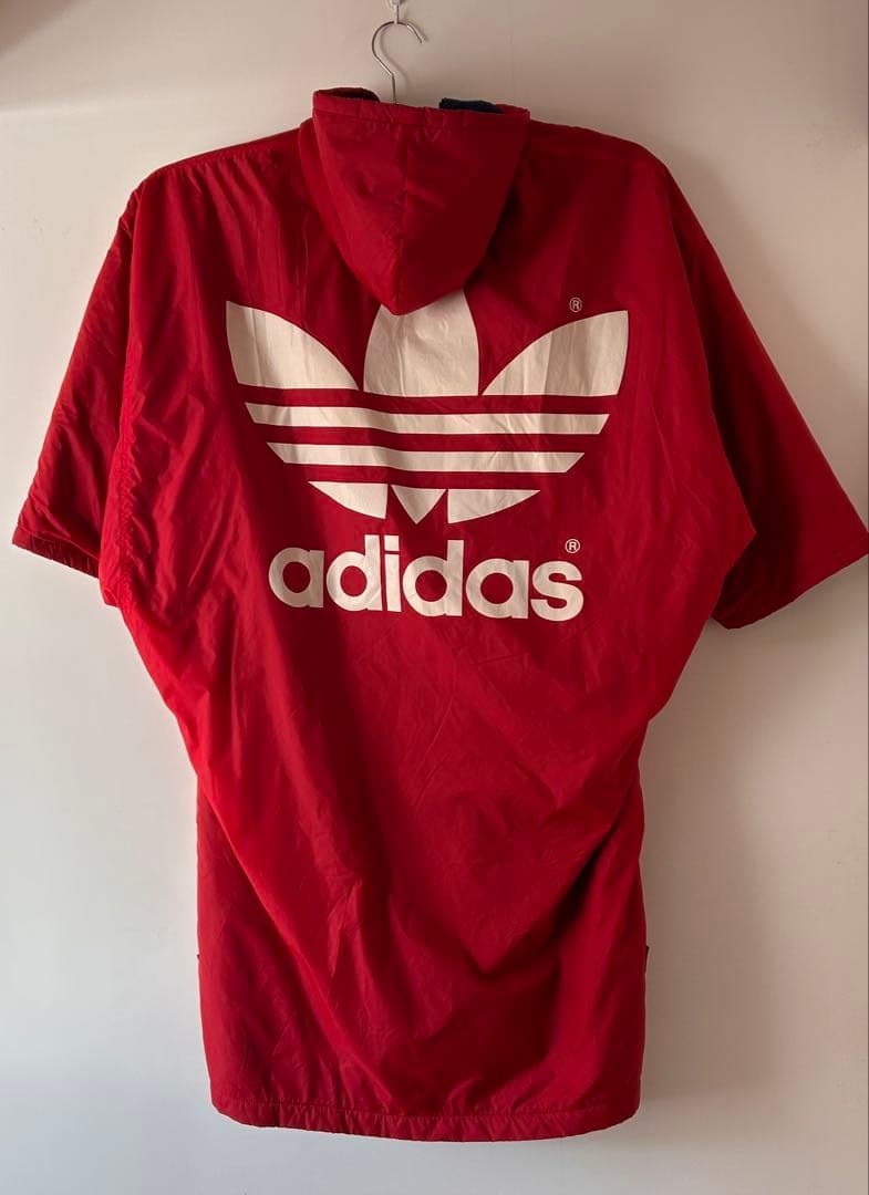 80s 90s adidas アディダス　フード付きベンチコート 赤 レッド