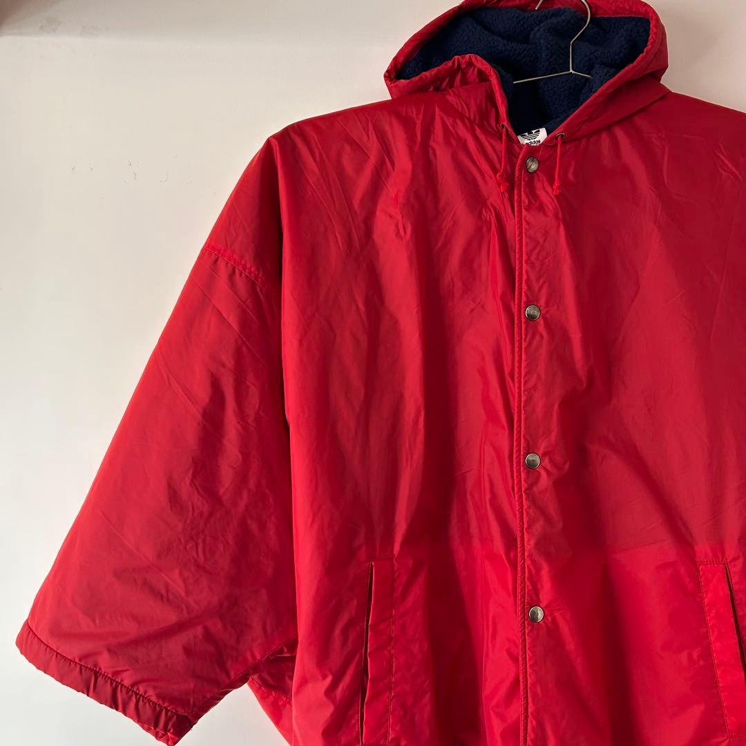 80s 90s adidas アディダス　フード付きベンチコート 赤 レッド