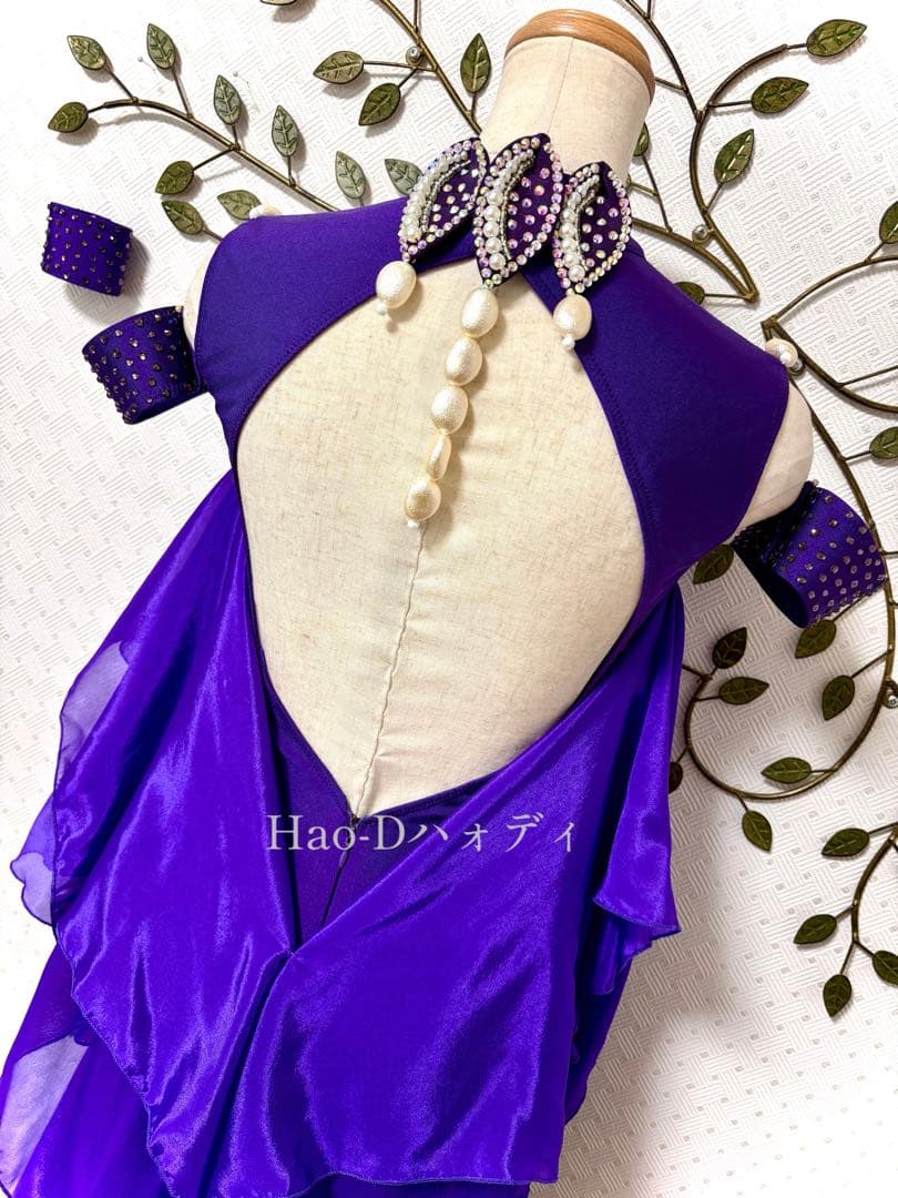 新品★社交ダンス★ダンスドレス★スムース★ルンバ★兼用可★競技会★パーティー★紫