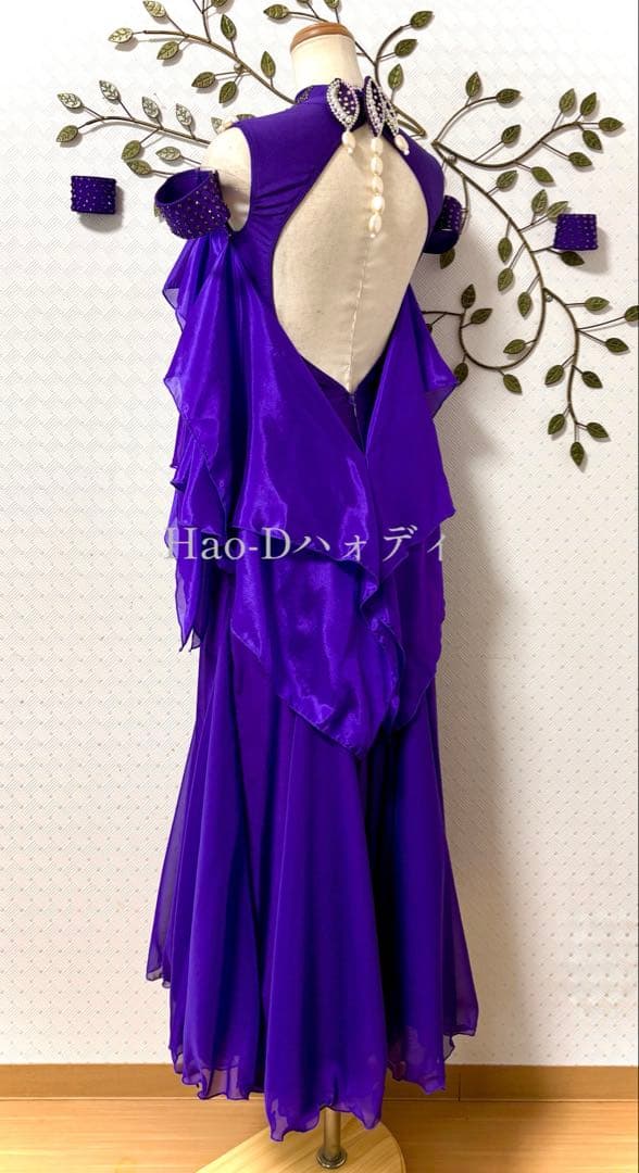 新品★社交ダンス★ダンスドレス★スムース★ルンバ★兼用可★競技会★パーティー★紫