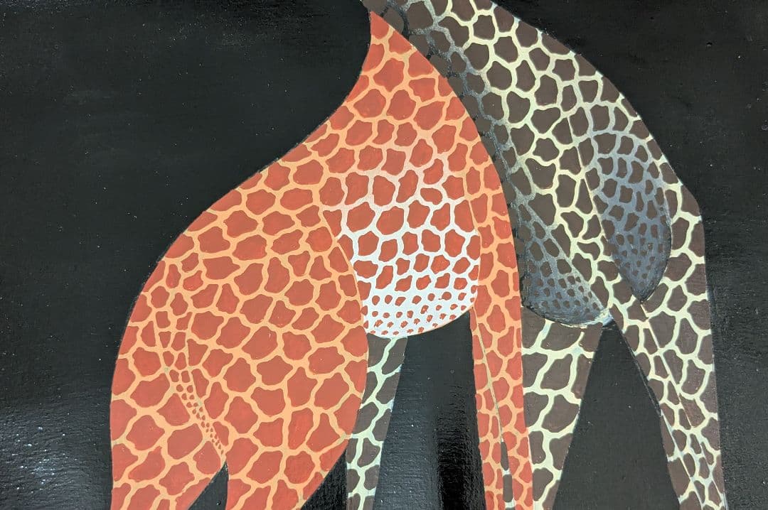●アフリカの絵画、ティンガティンガ、暗闇の中のキリン、50×60cm
