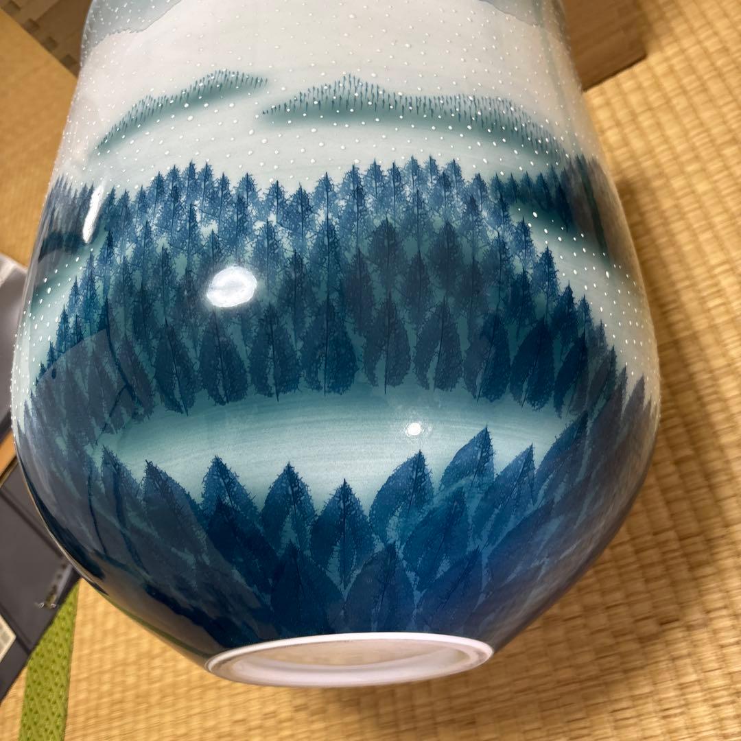藤井朱明 壺 飾り壺 花器 日展人気作家 花瓶 有田焼 特大雪景色 共箱付き