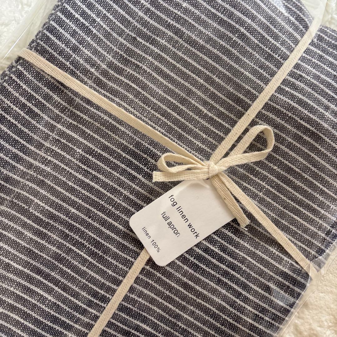 新品　fog linen work リネンエプロン グレーホワイトストライプ