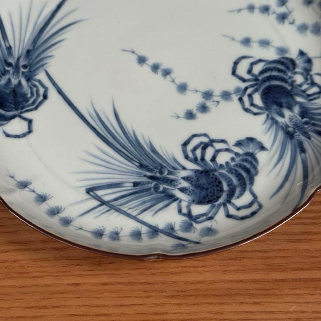 有田焼 李荘窯 染付海老絵 輪花5.5寸皿☆
