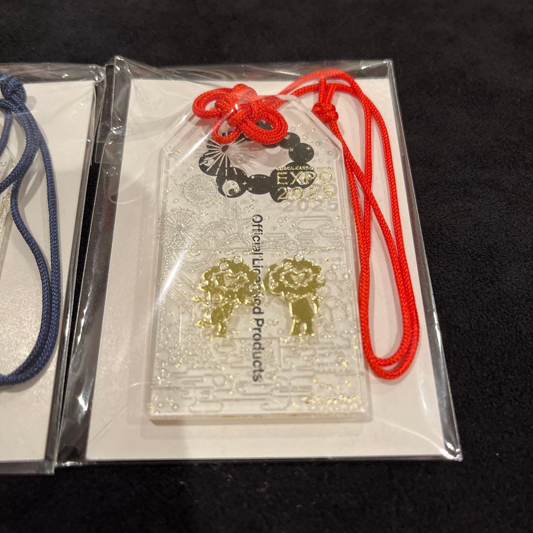 万博2025 限定販売 ミャクミャク 透明 お守り 金色箔押し　赤紐