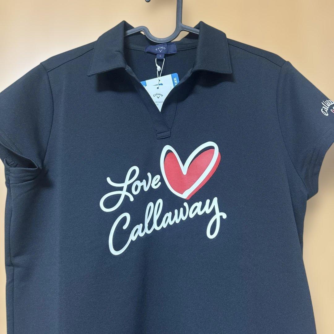 新品ラブキャロウェイゴルフシャツ 黒スキッパー半袖ハートプリントCallaway