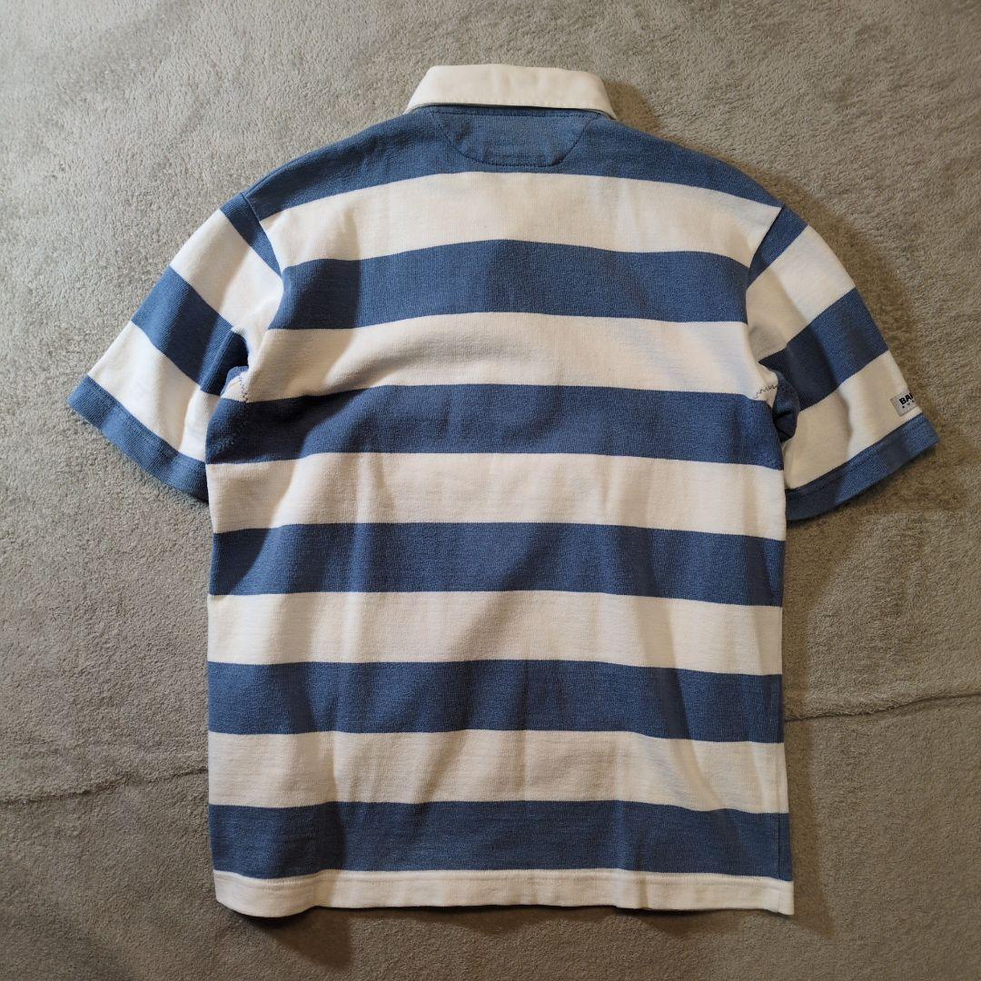 バーバリアン カナダ製 肉厚 太ボーダー ラガーシャツ ポロシャツ 白青 極美品