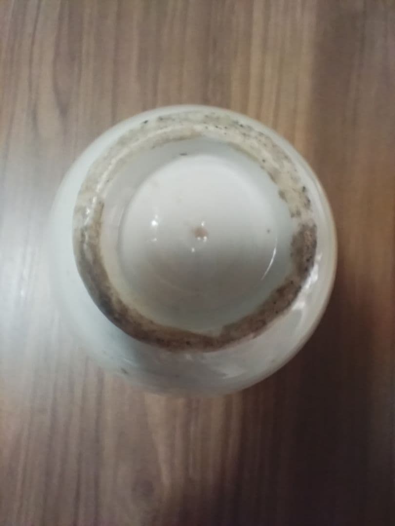手描き模様の丸型陶器花瓶、油壺江戸後期。