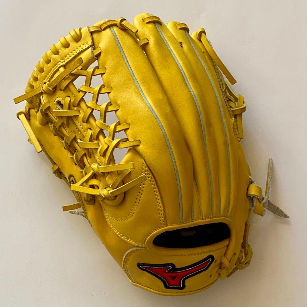 ミズノ グローブ 少年野球 軟式用 左利き 天然皮革イエロー