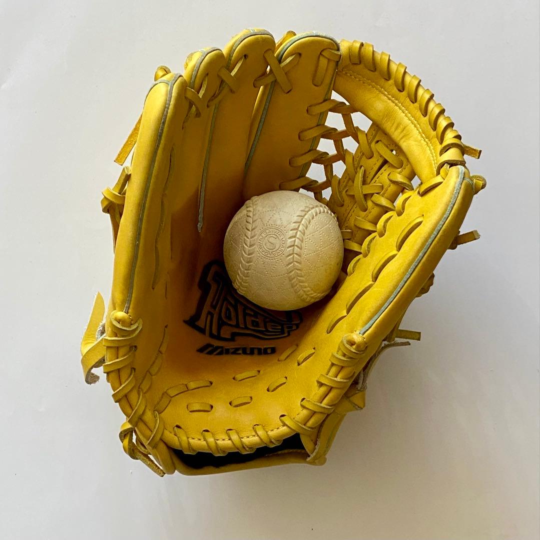 ミズノ グローブ 少年野球 軟式用 左利き 天然皮革イエロー