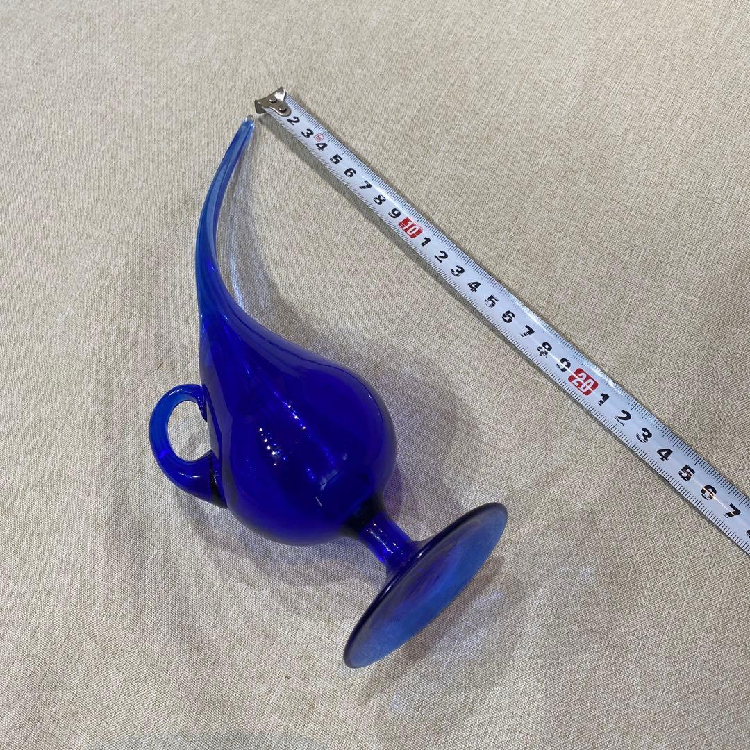 ヴィンテージ ガラス花瓶 涙壺 流線型 一輪挿し ブルー 青