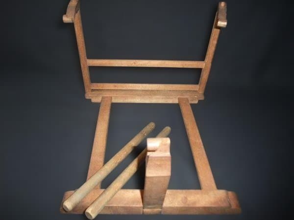 古 和太鼓 金蒔絵 鶴 老松 台 バチ 時代物 古民具