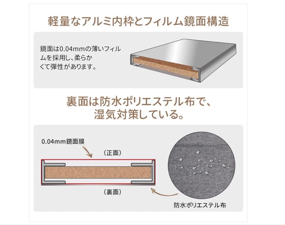 スリムフレームスタンドミラー #3012　軽鏡セツト同梱80cm 銀