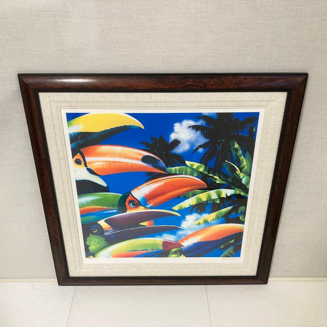 ベッペ・スパダチーニ 額装 アート 大型 オオハシ 鳥 トロピカル レトロ