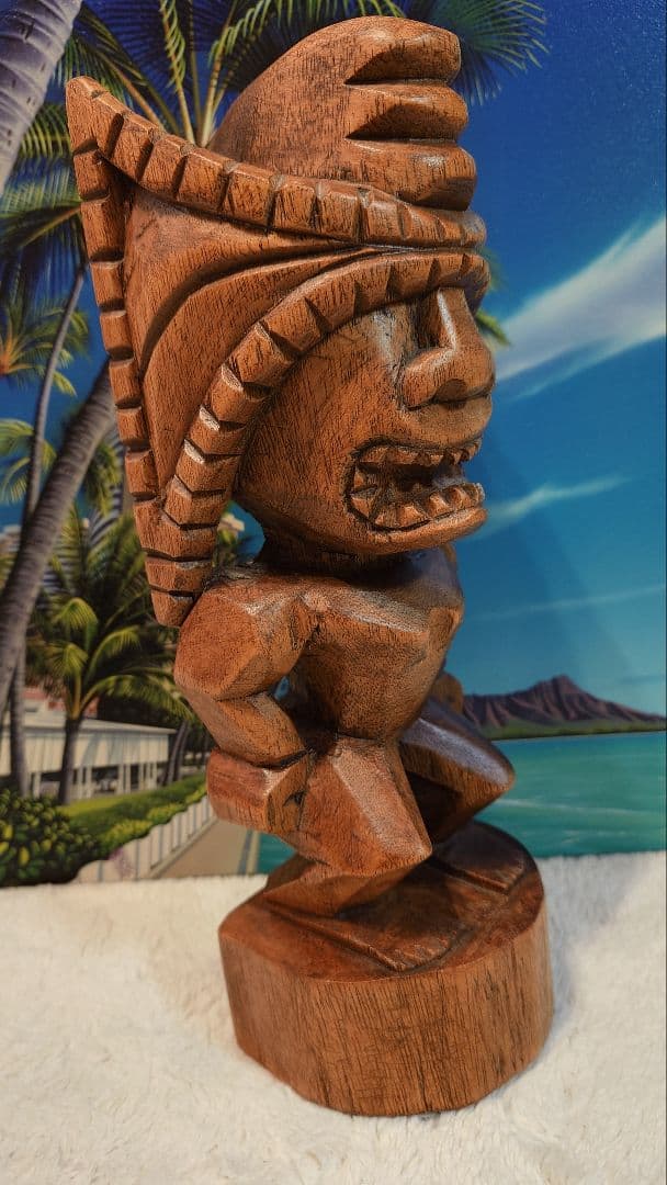 ティキの木彫りの置物TIKI Winner 30cm 木製スワール無垢材セット