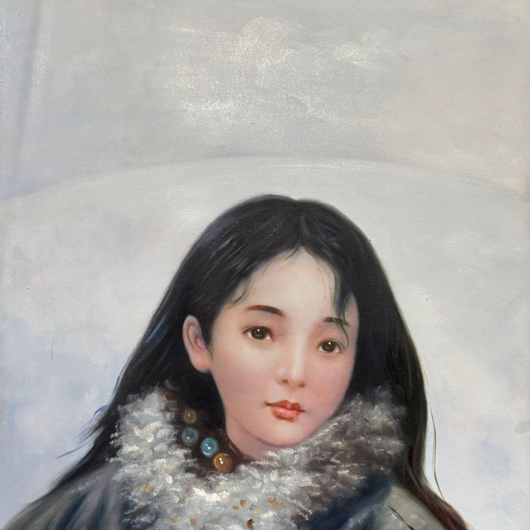 純手描き 水彩油画 人物画 艾轩 作品図 中国絵画 約70×100cm 未表装