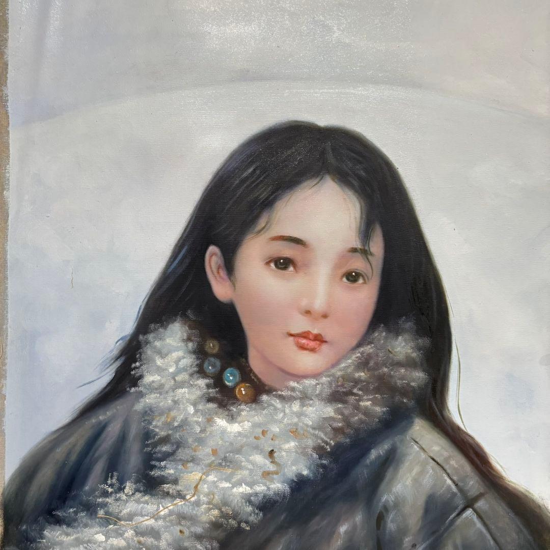 純手描き 水彩油画 人物画 艾轩 作品図 中国絵画 約70×100cm 未表装