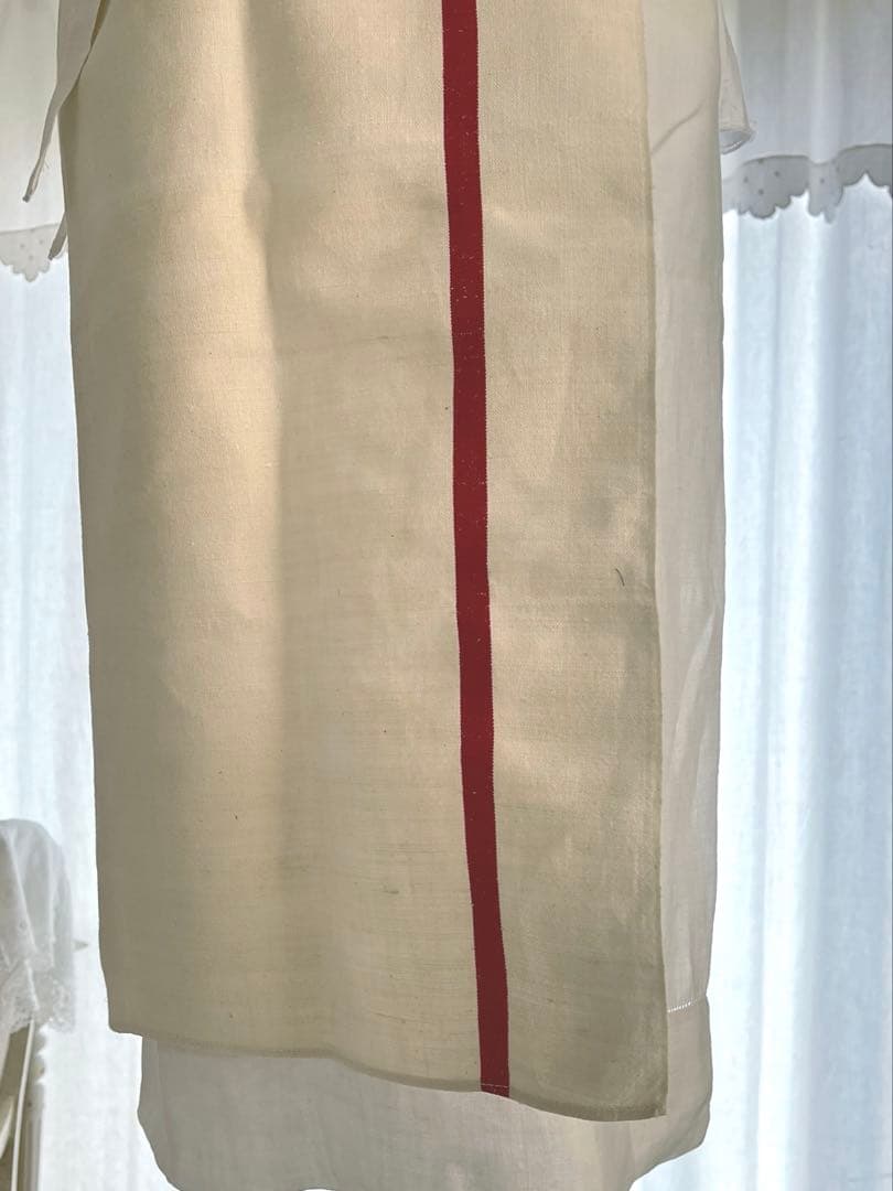 【美品】フランスアンティーク 赤ライン ギャルソンエプロン[350.1793]