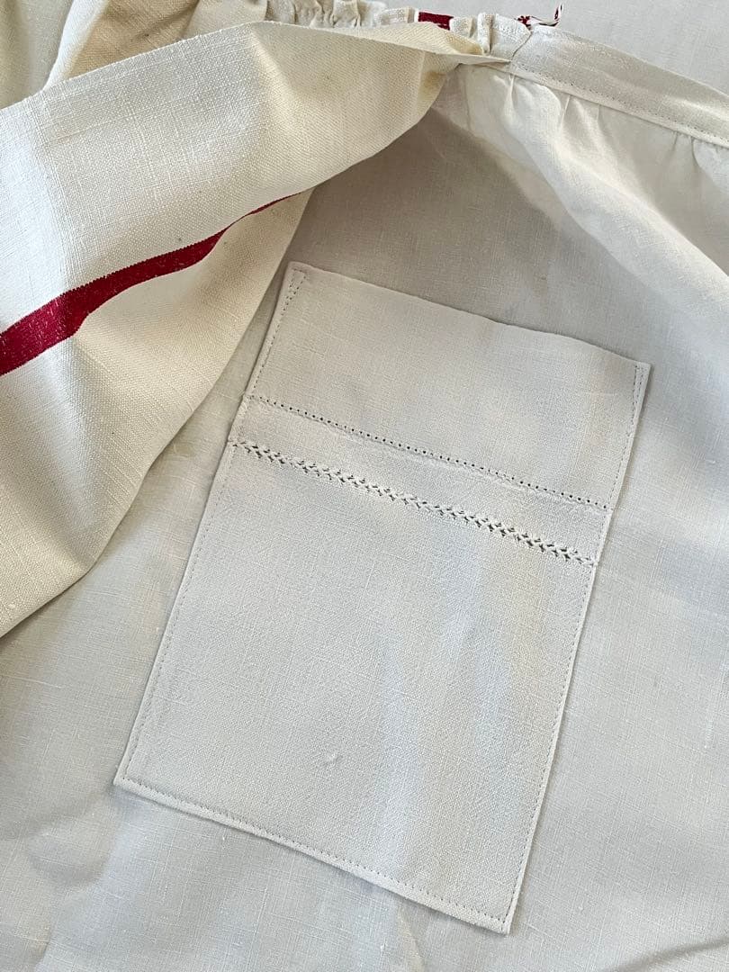 【美品】フランスアンティーク 赤ライン ギャルソンエプロン[350.1793]