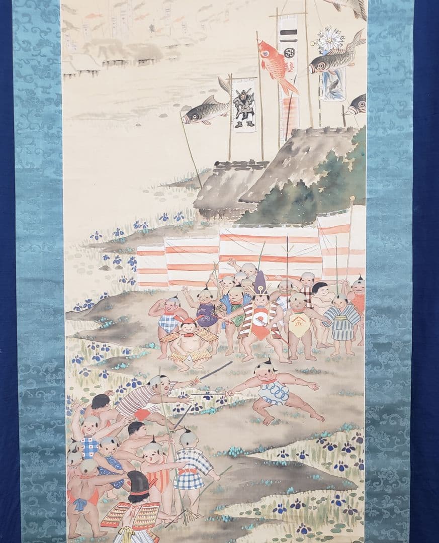 【童陣営合戦図】玉盈 714 端午の節句 金太郎　掛け軸　肉筆