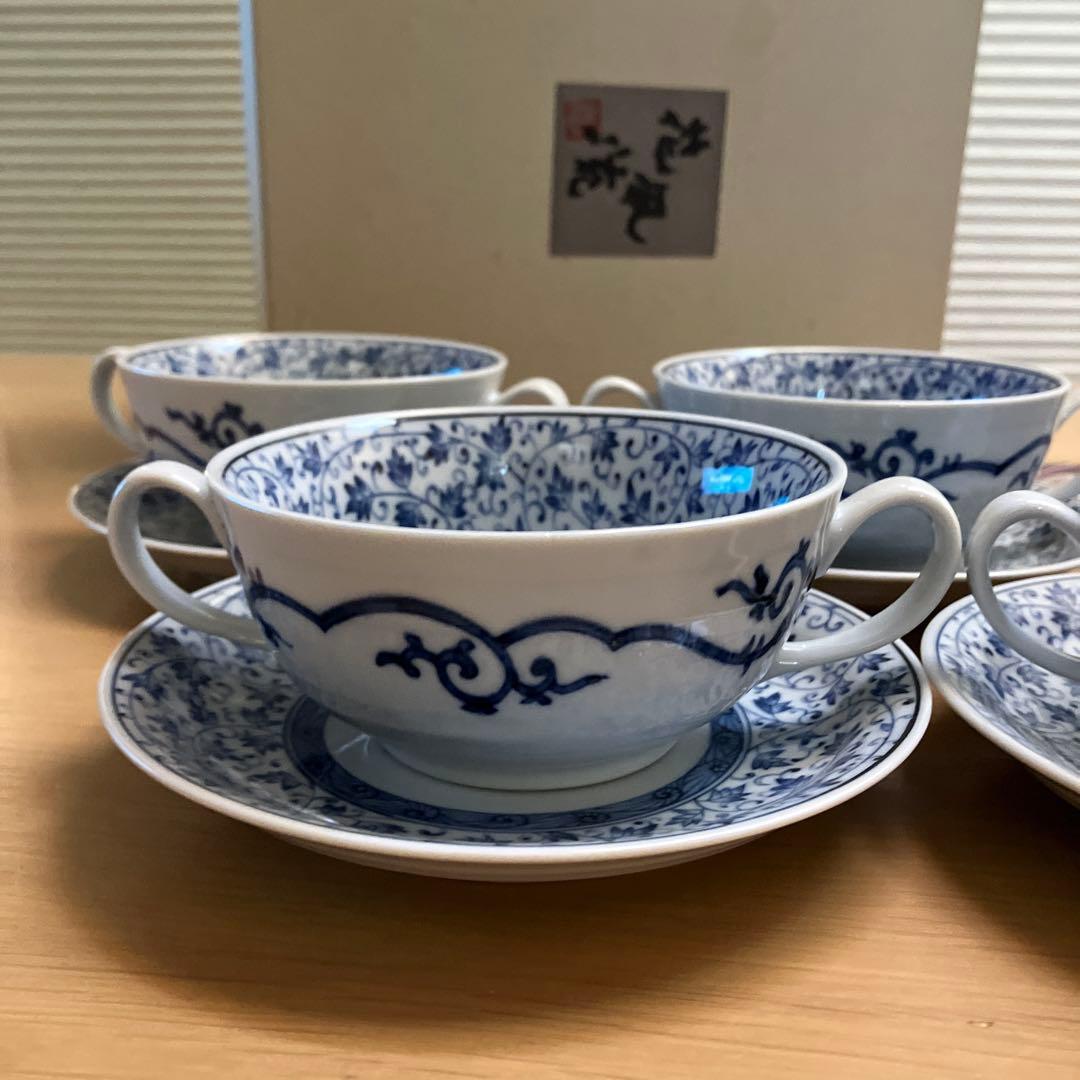 古伊万里　唐草　龍峰窯　スープ皿　スープセット　スープカップ　伊万里