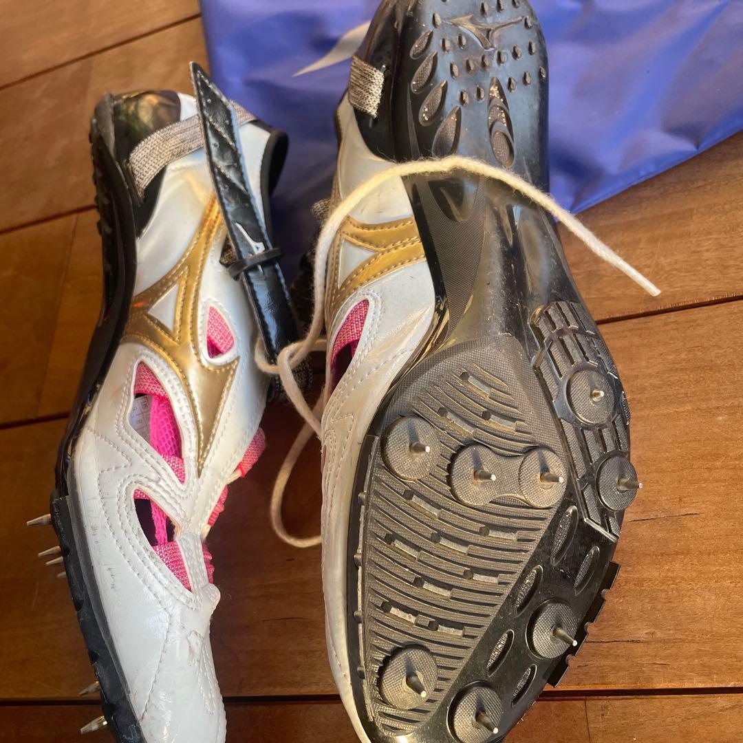 Mizuno 短距離　スパイクシューズ ホワイト/ピンク 収納袋付き