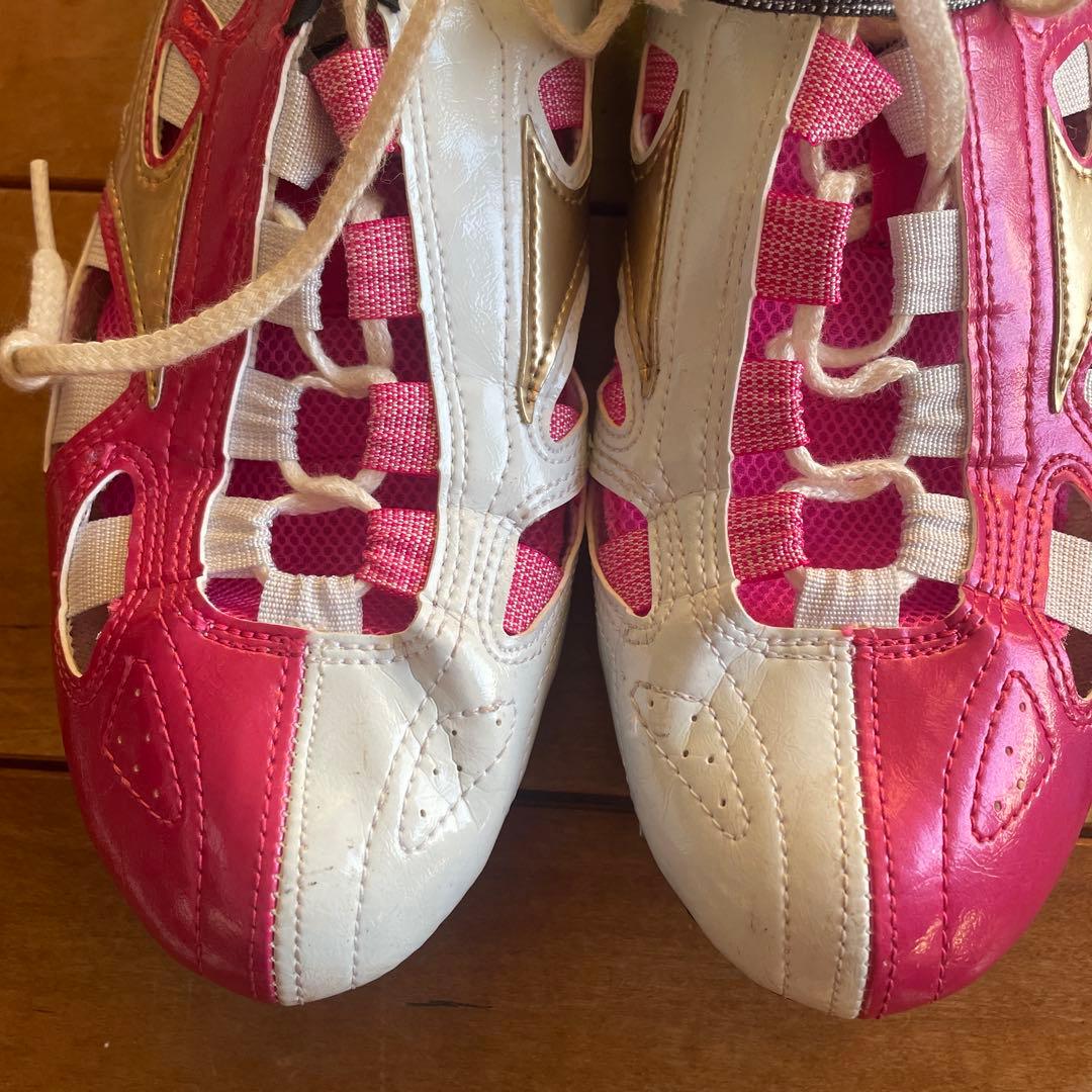 Mizuno 短距離　スパイクシューズ ホワイト/ピンク 収納袋付き