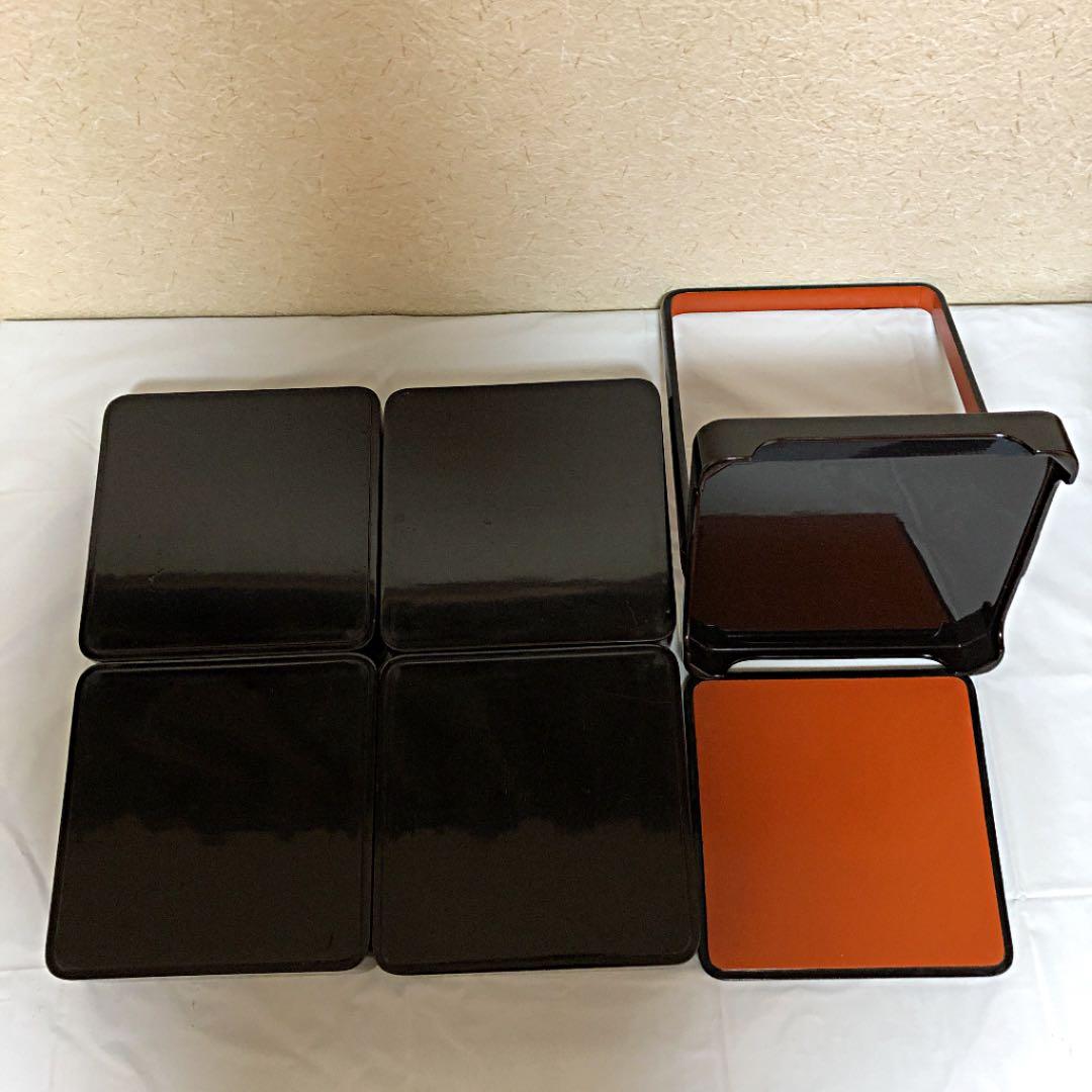 年代物 木製 漆器 漆塗り 重箱 お重 四段重 持ち手 木箱入り