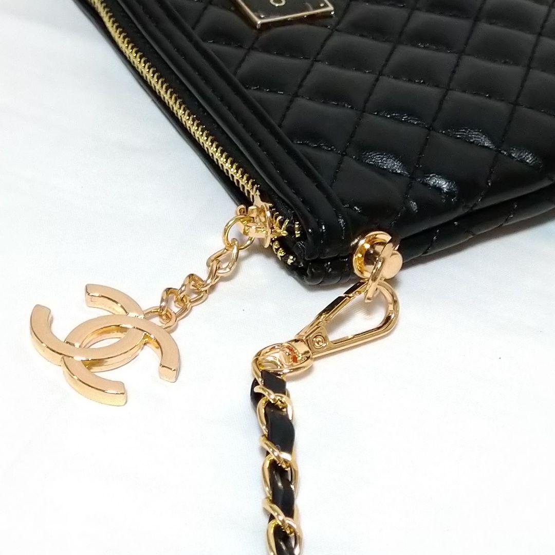 CHANEL マトラッセ ポーチ ショルダー 斜め掛け 黒 ゴールド チェーン