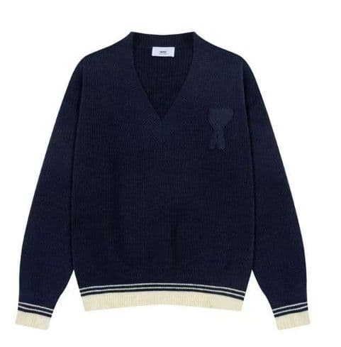 AMI PARIS ネイビー Vネック ニットセーター ユニセックス
