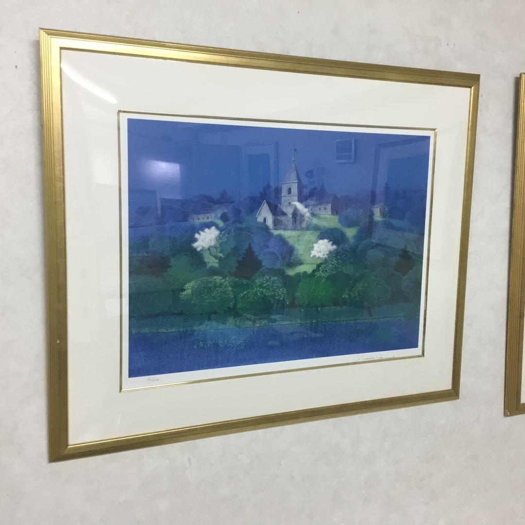 野村義照先生の版画です　風景画 青系