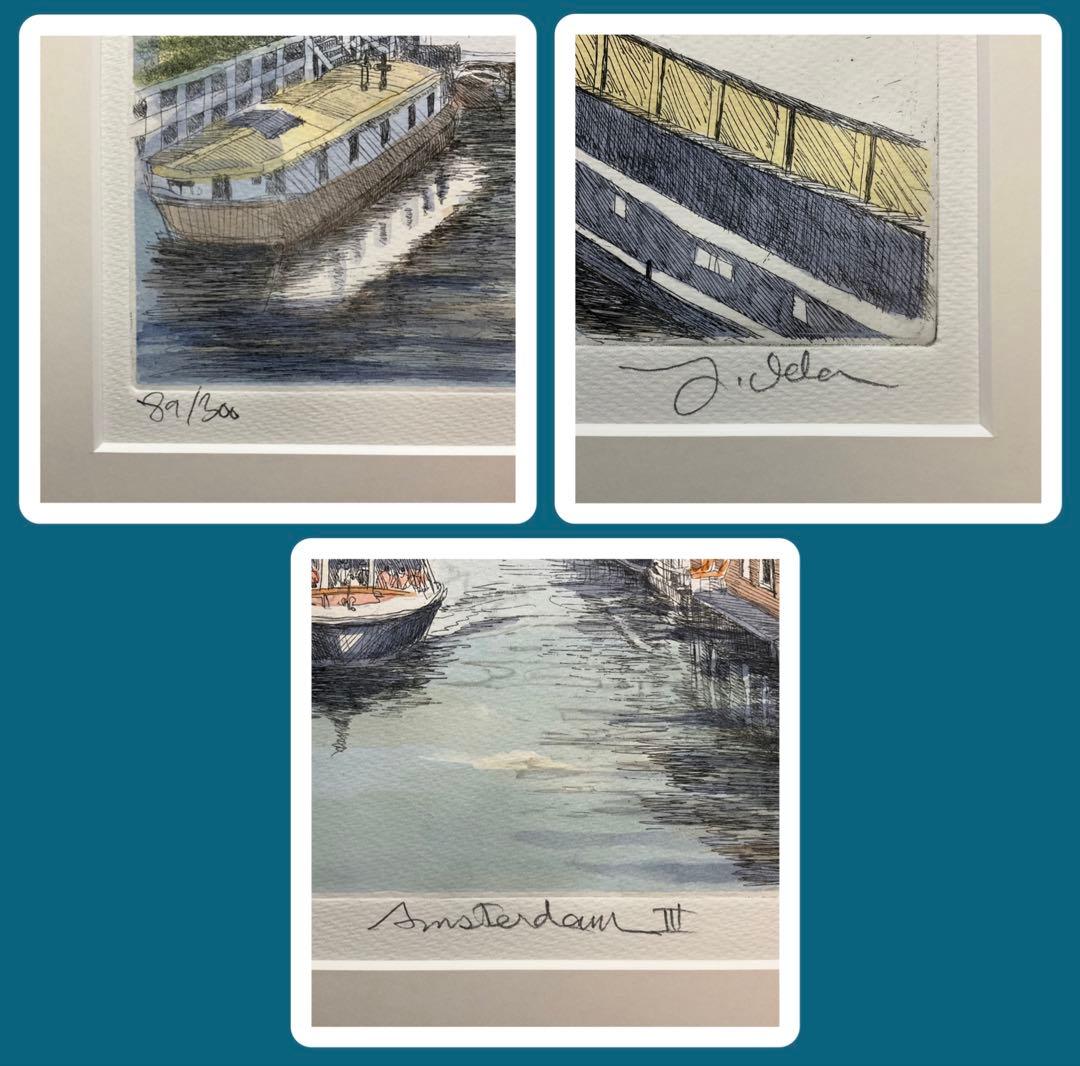 絵画・額・織田義郎・アムステルダム・オランダ・銅版画+手彩色・エッチング・美術品