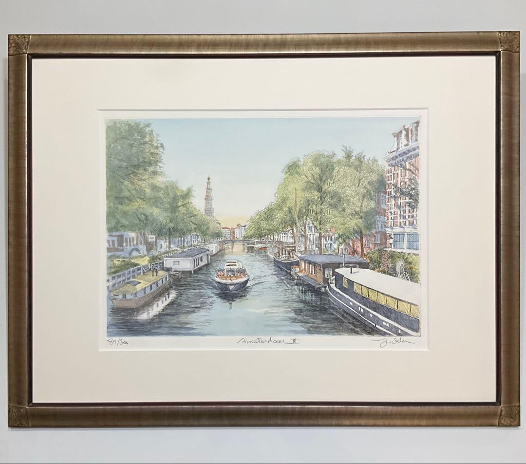 絵画・額・織田義郎・アムステルダム・オランダ・銅版画+手彩色・エッチング・美術品