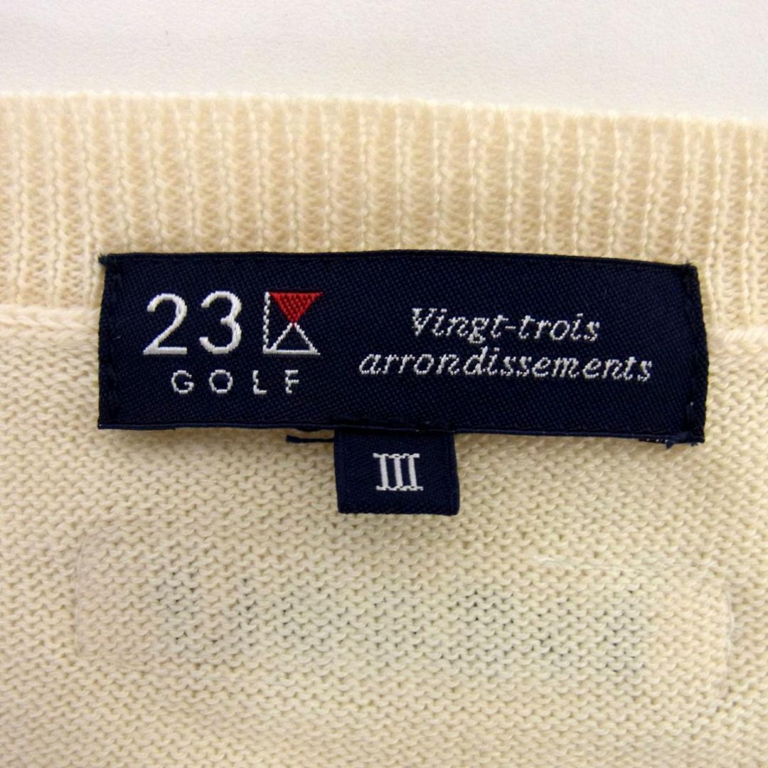 極美品　23区 GOLF　 Vネック　薄手　刺繍　ニット セーター　ホワイト　L
