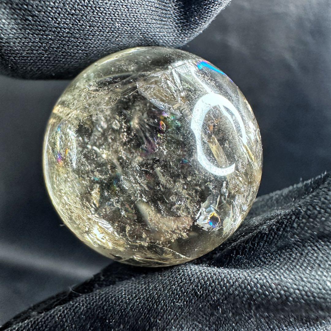 七星陣 【金運· 魔除 ·浄化】レインボー☆スモーキークォーツ丸玉水晶A1181