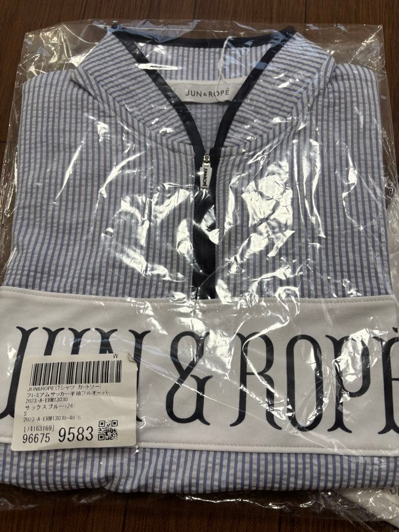 新品、未使用✩︎JUN & ROPE ストライプ ハーフジップポロシャツ
