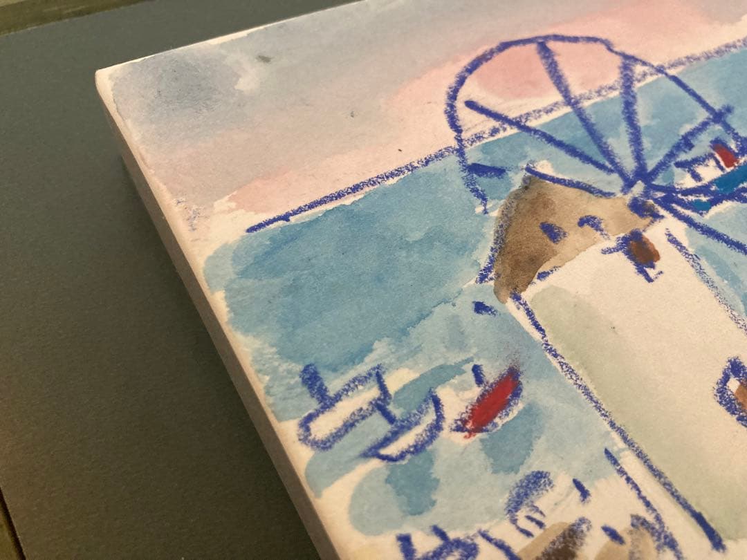 奥田省一　水彩画　ミコノス　絵画　専用額縁付き