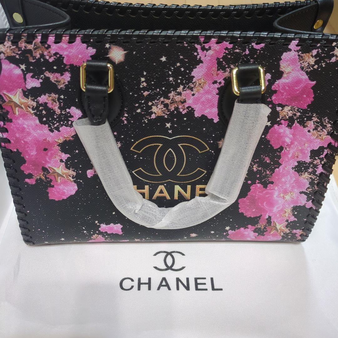 まぁりんページ CHANELノベルティ 花柄トートバッグ 黒/ピンク