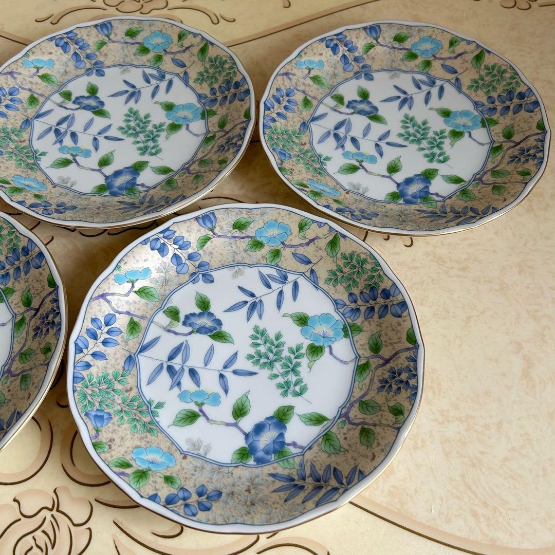 美濃焼　庫山窯　花銀彩　中皿揃　5枚セット　金彩　和皿　色絵　盛皿　和食器　牡丹