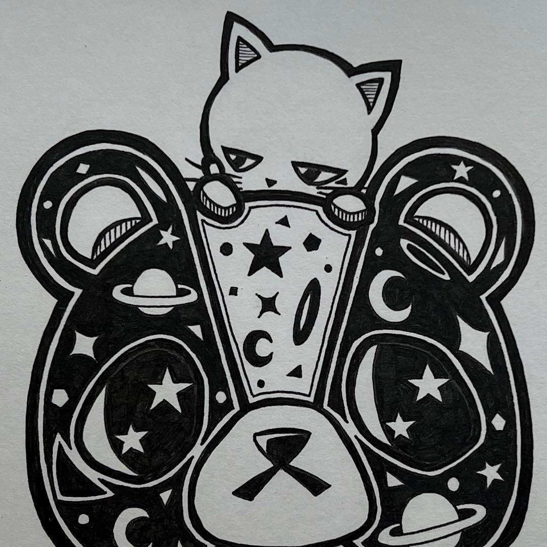 動物 原画 絵 手描き 癒し くまさん 猫 一点物 額縁付き 『ぬいぐるみの心』