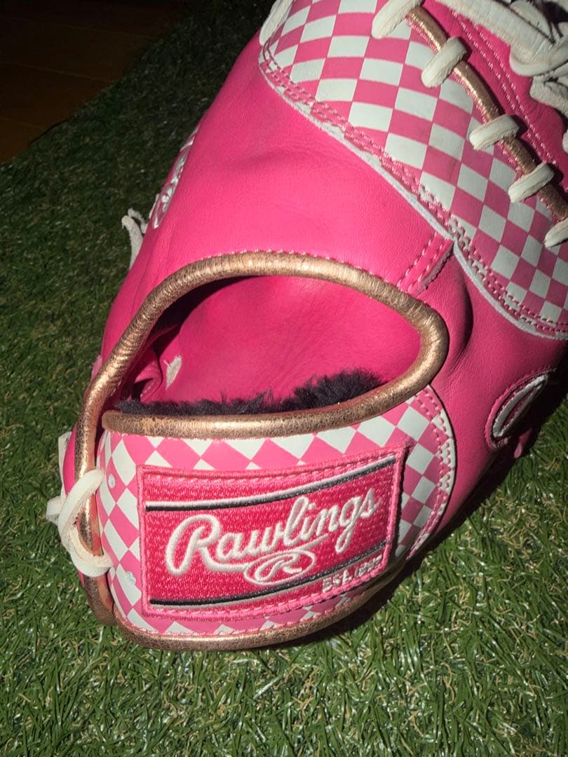 【美品】Rawlings 軟式グローブ ピンク チェッカー　ファーストミット
